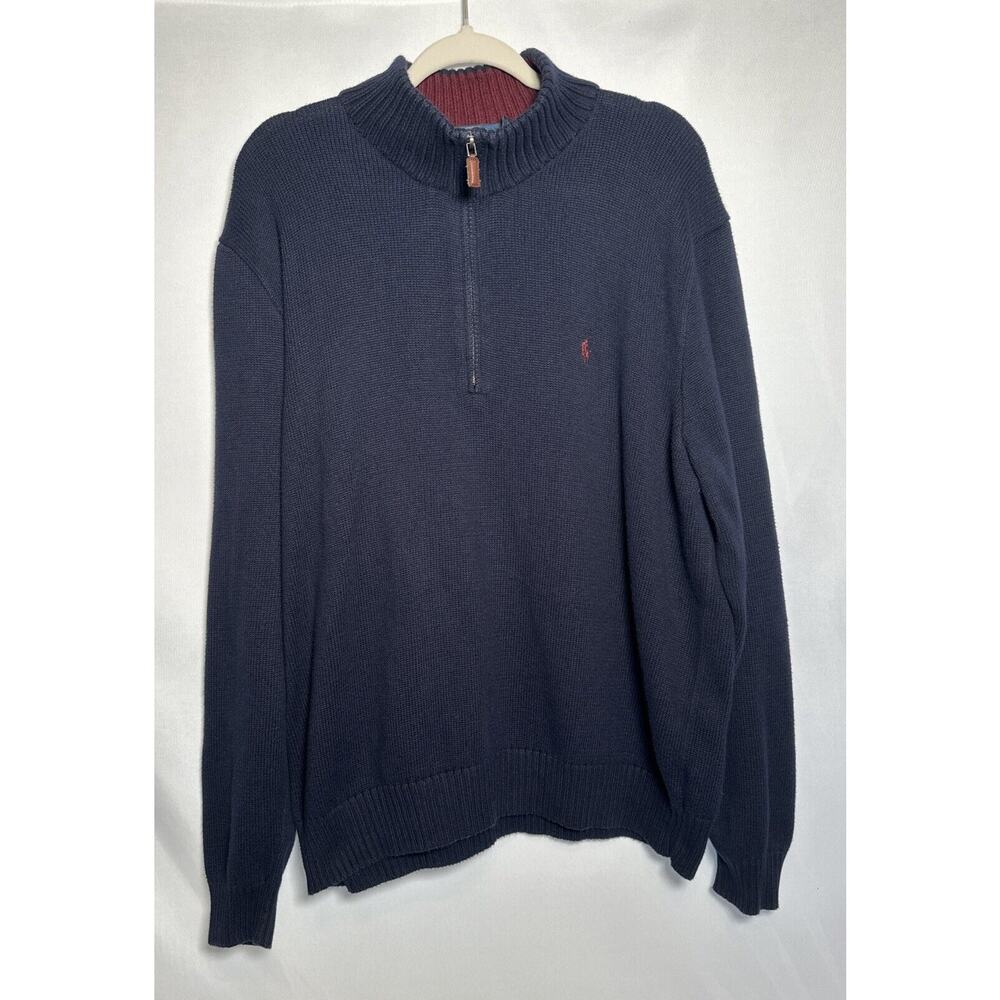 Polo Ralph Lauren Sweater Men XXL 1/4 Zip Long Sleeve Knit Navy Blue Cotton